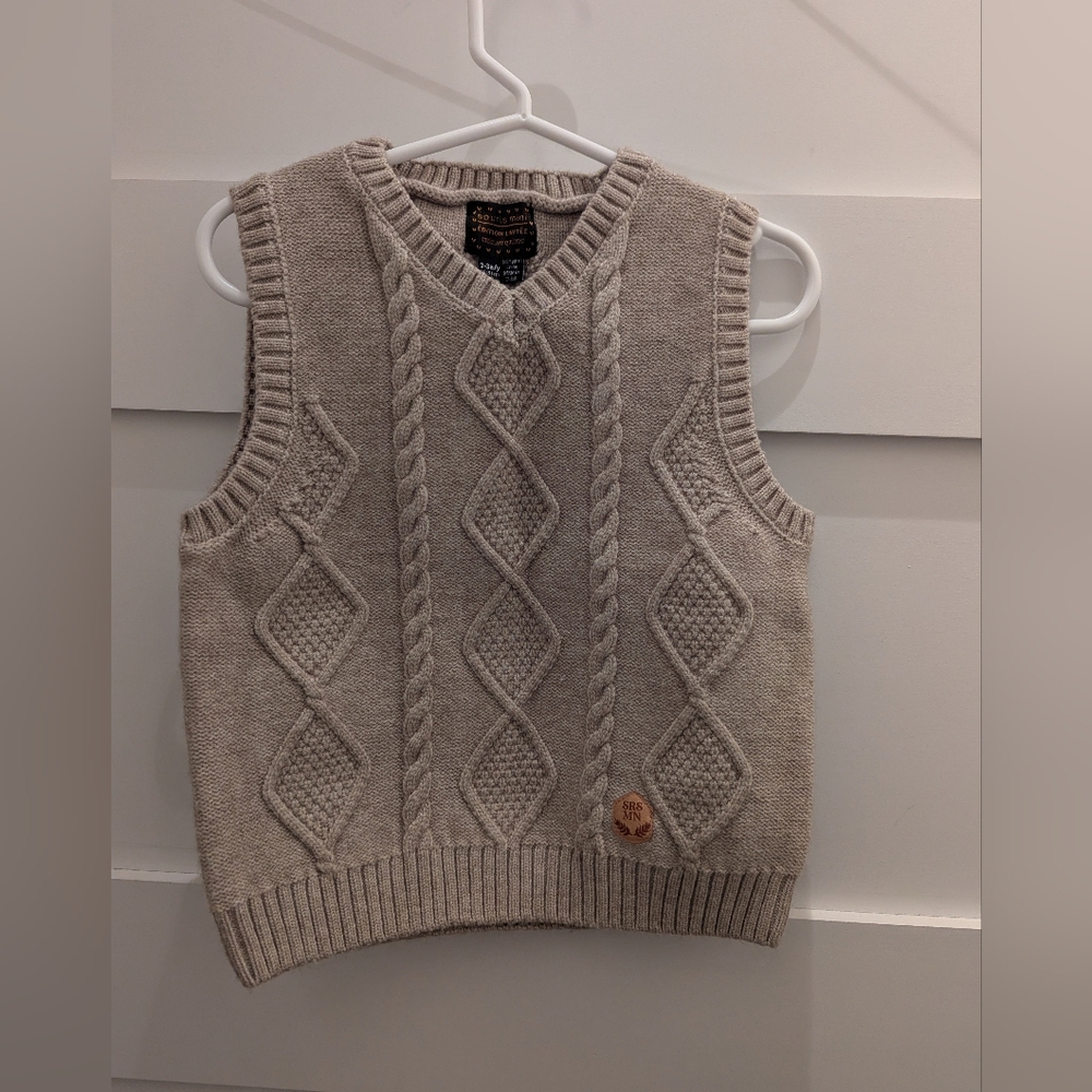 Souris Mini Tan V-Neck Cable Knit Sweater Vest Toddler 2-3 Years